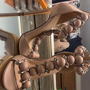 I wore once if that, no stains. They have a very thin heel and are just stunning